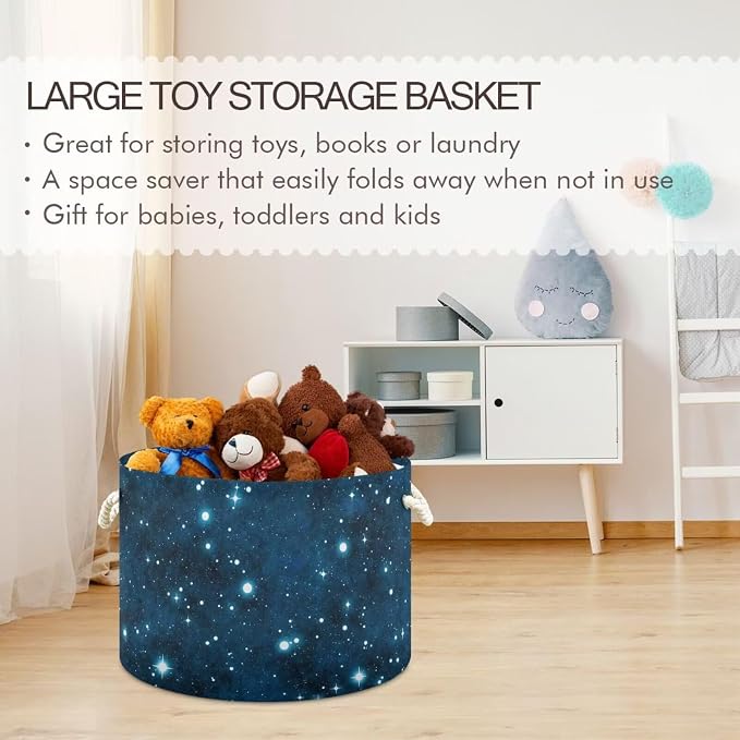 Galaxy Print Round Storage Basket Universe Starry Sky Large Laundry Hamper - Image 6
