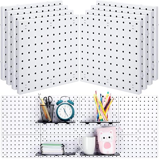 Nuanchu 8 Pack No Drill Pegboard Panels, 10x10 Inch White ABS Plastic Pegboard by Nuanchu