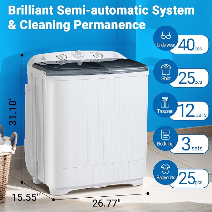 32 lbs Compact Mini Twin Tub Washing Machine - Image 5