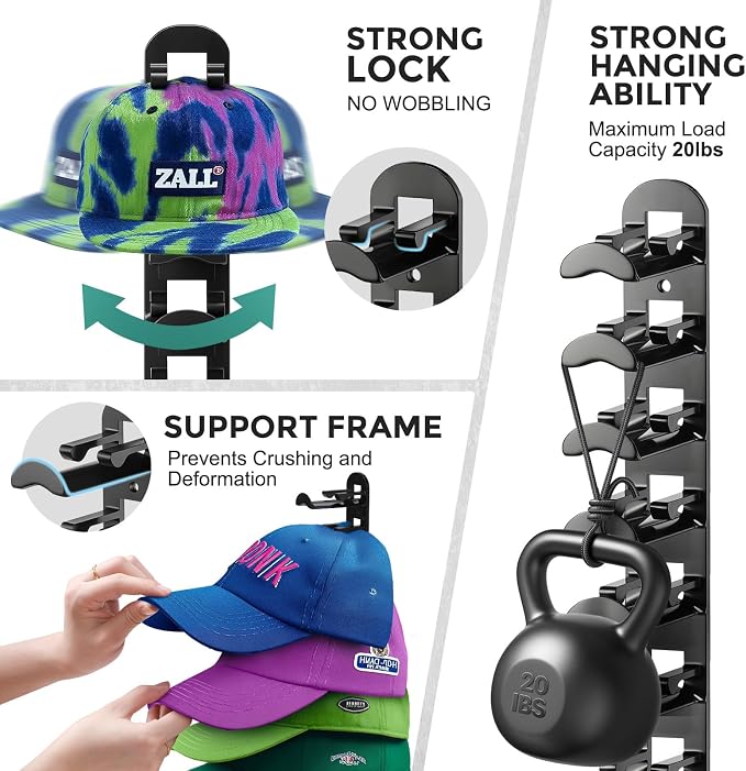 Hat Hook for Wall, 2 Pack Hat Organizer Hold up to 20 Hats, Hat Holder - Image 3