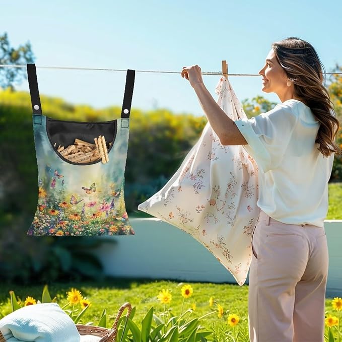 Floret Clothespin Bag with Hanging Hook Laundry Clothes Pin Holder Waterproof - Image 2