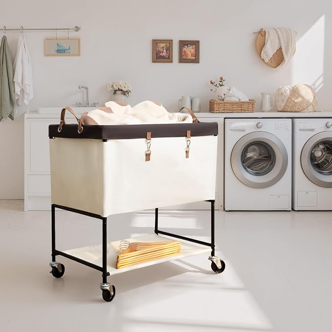 StorageWorks Laundry Cart, 2 Tier Rolling Laundry Basket, Heavy Duty Laundry - Image 2