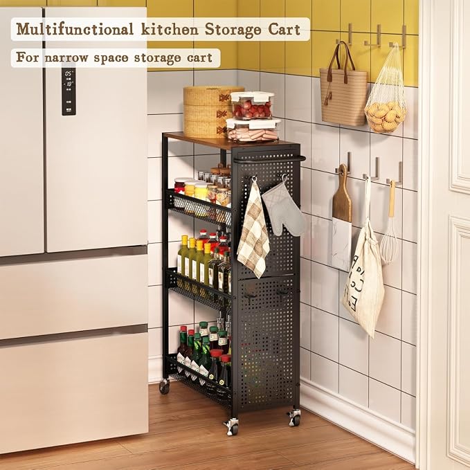 Utility Slim Storage Cart 4 Tier Small Rolling Kitchen Laundry Room - Image 3
