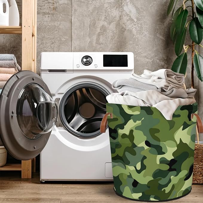 Green Camo Laundry Hamper Waterproof Collapsible Basket - Image 4