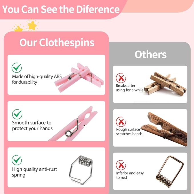 50 Pink Clothes Pins for Baby Shower Game, 1.4'' Premium Plastic Mini - Image 5