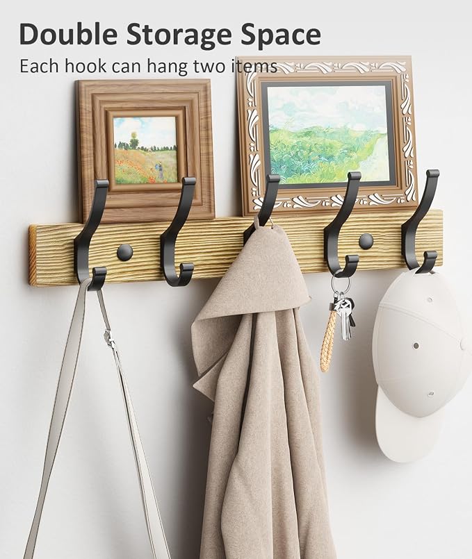 Coat Rack Wall Mount, 16.5 Inches Wood Coat Hooks Wall Mount, Wall Coat Rack - Image 3
