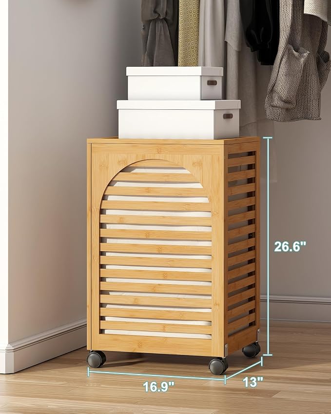 Laundry Hamper with Wheels, Laundry Basket with Lid, 22.5Gallon Bamboo Wood - Image 7