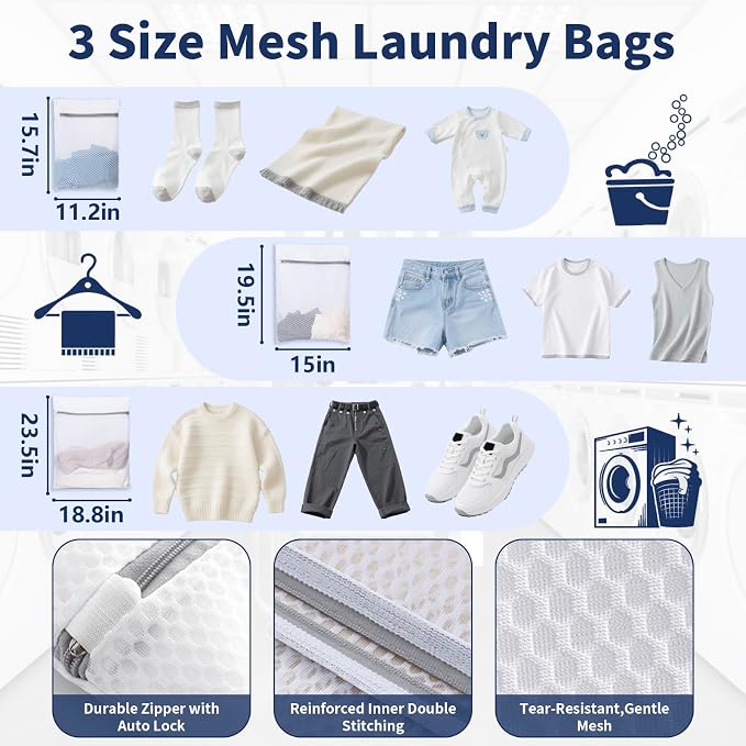 Laundry Bag Backpack with 3 Sizes Mesh Wash Bags and Shoulder Straps Foldable - Image 3
