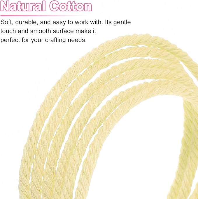 HARFINGTON Natural Macrame Cord 3mm x 328 Yards 4-Strand Twisted Cotton Macrame - Image 4