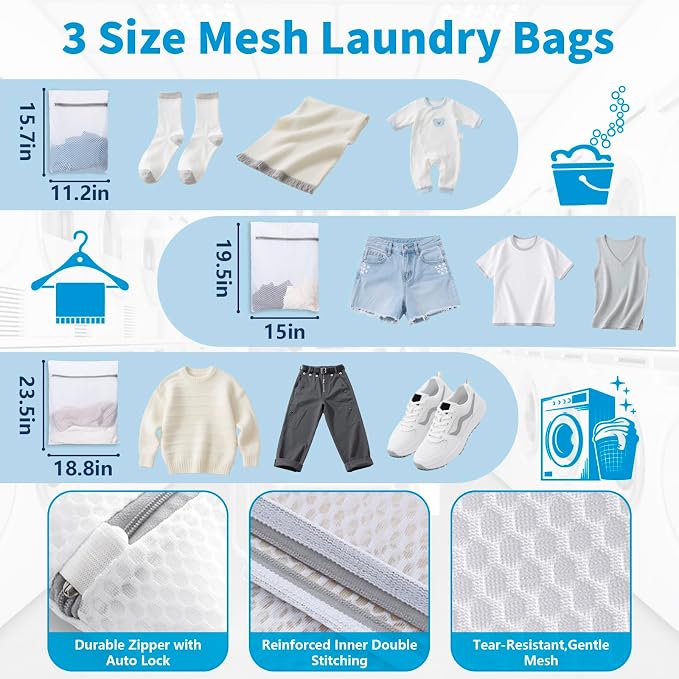 Laundry Bag Backpack with 3 Sizes Mesh Wash Bags and Shoulder Straps Foldable - Image 6