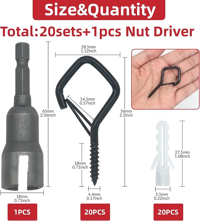 20 Sets Q-Hanger Hooks with Safety Buckle, Windproof Screw -in Hooks - Image 2