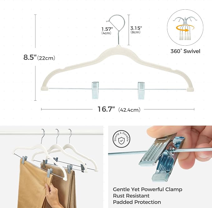 HOUSE DAY Velvet Hangers with Adjustable Clips 10 Pack, Non-Slip Suit Organizer - Image 2