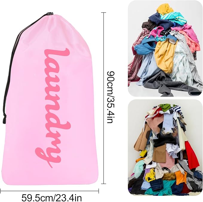 Large Travel Laundry Bag Pink, 2 Pack Potable Heavy Duty Drawstring Nylon Dirty - Image 3