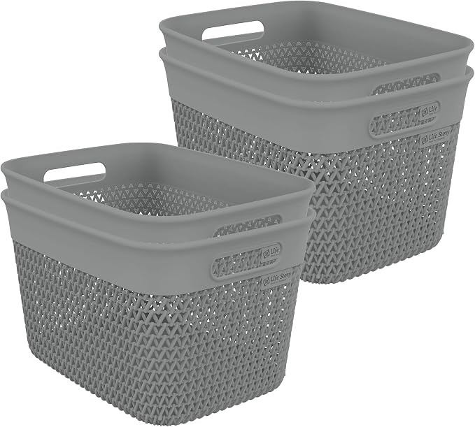 Life Story 4 Pack Large Storage Basket, Decorative Plastic Home Organizer by LifeStory