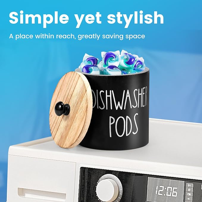 Dishwasher Pod Container with Lid, Wood Laundry Detergent Pods Storage Container - Image 5