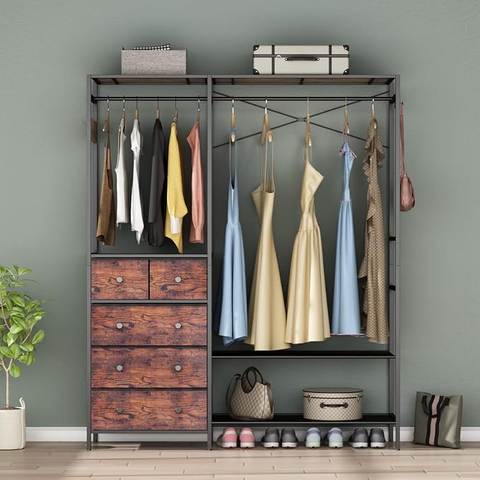 Auromie Clothes Rack with 5 Drawers & 4 Storage Shelves, 59.1W*70.9H Heavy Duty - Image 9