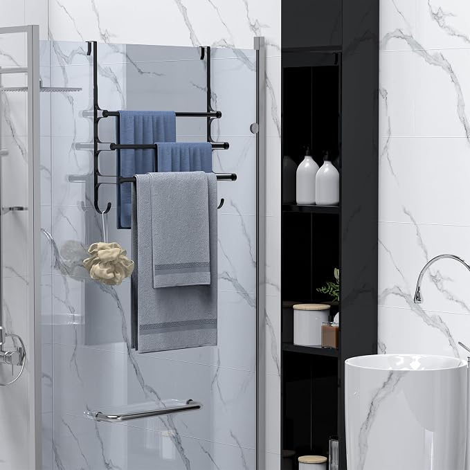 Over The Door Towel Rack, Extendable Triple Towel Storage Holder - Image 6