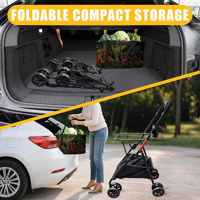 Upgraded Folding Shopping Cart, Detachable Baskets & 360°Swivel Wheels - Image 5