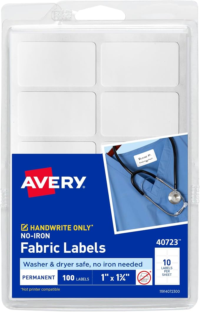 Avery No-Iron Fabric Labels, Washer and Dryer-Safe Waterproof Labels, by Avery