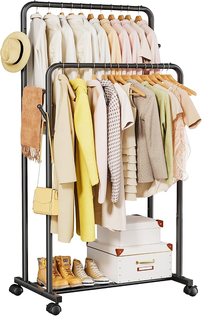 Delamu Clothes Rack, Double Rods Clothing Rack by DELAMU