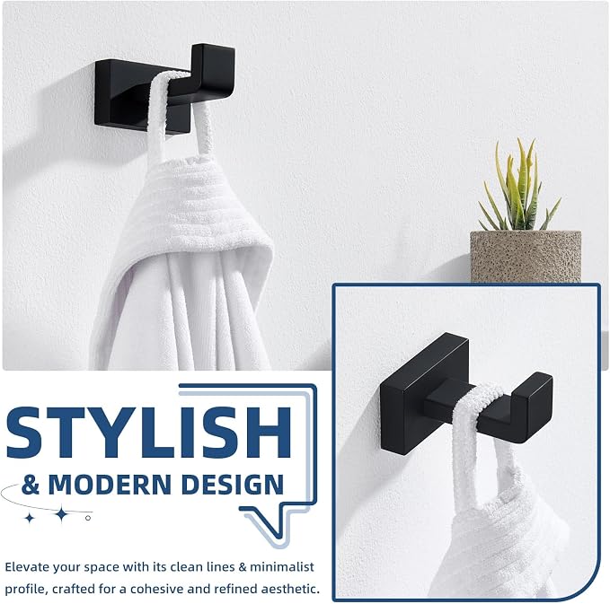 Suyar Matte Black Towel Hook, SUS304 Stainless Steel Bathroom Robe Holder - Image 5