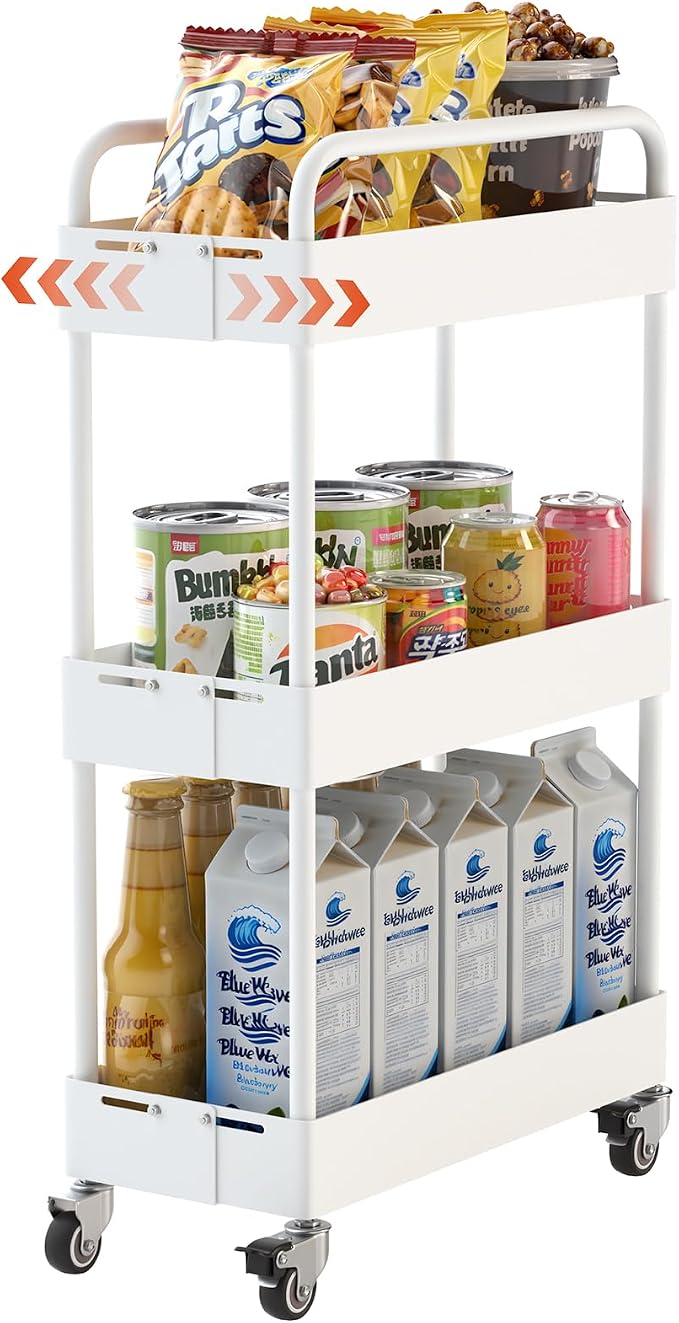 HOTEAGLE 3-Tier Rolling Cart Metal Expandable Utility Carts by HOTEAGLE
