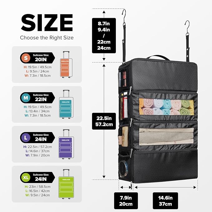 Suitcase Organizer, Travel Luggage Organizer Hanging Shelves Packing Cube - Image 2