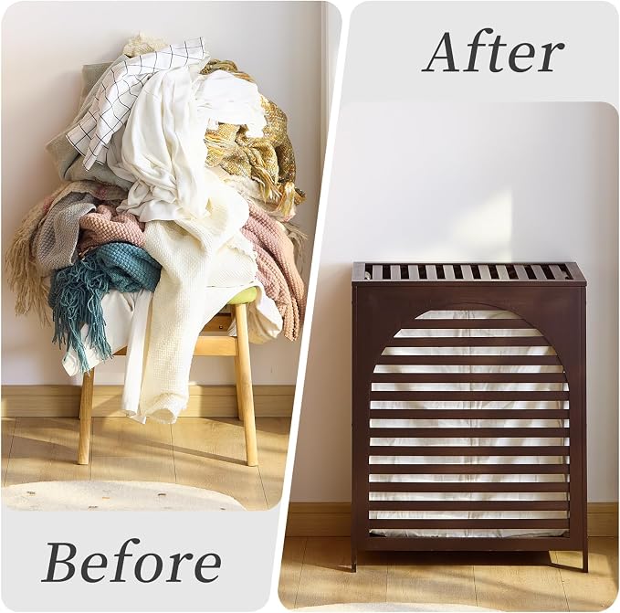 Laundry Hamper with Lid, Bamboo Clothes Laundry Basket with Handles, Removable - Image 8