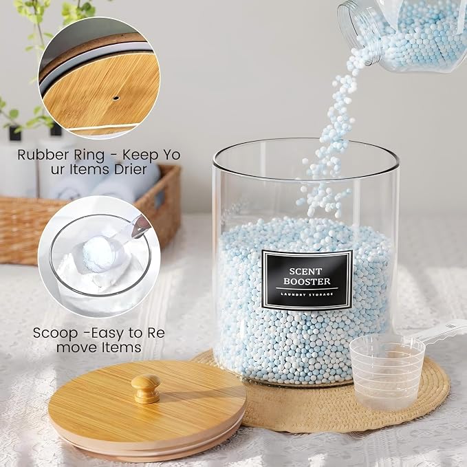 2+1 Pack Glass Laundry Pods Container & Acrylic Dryer Sheet Holder, Powder - Image 2