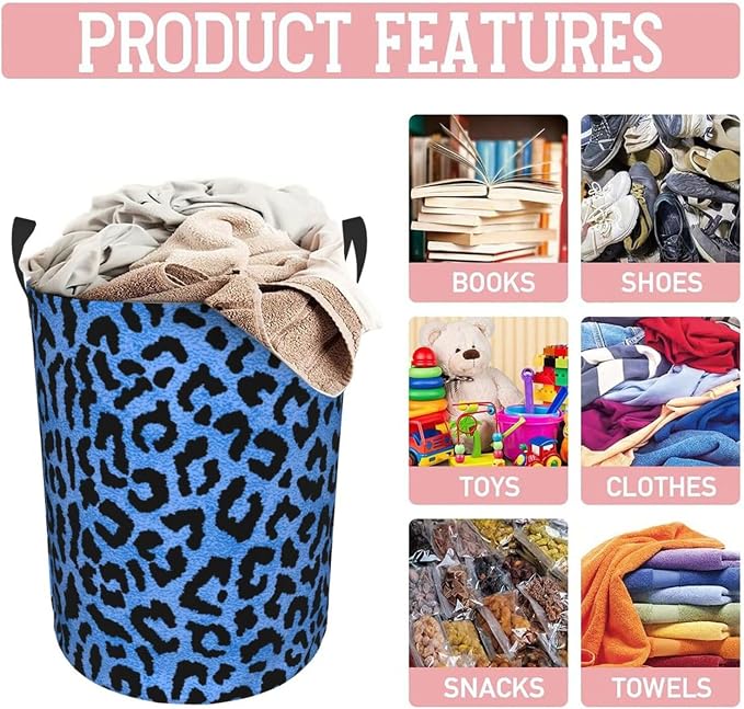 Blue Leopard Print Laundry Hamper Bag - Image 8