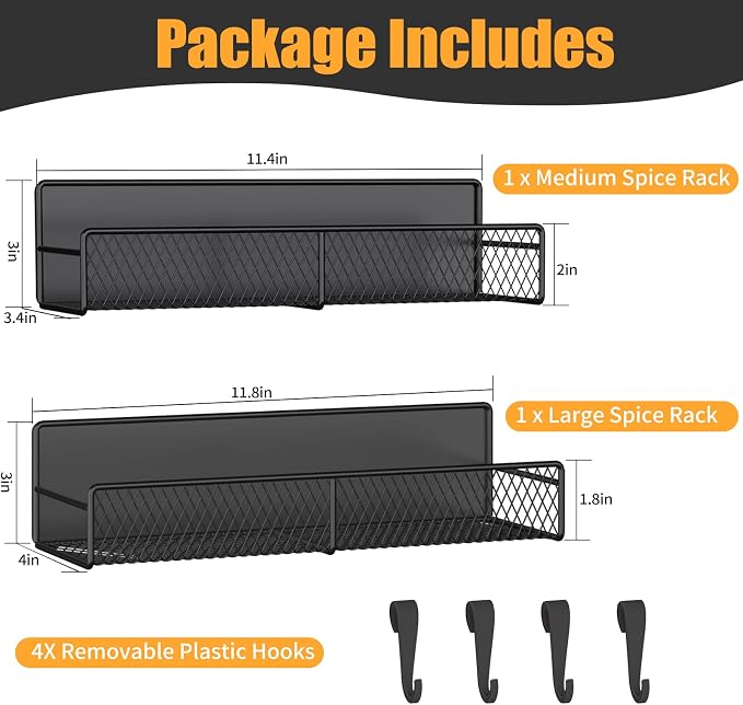 Magnetic Spice Rack for Refrigerator, 2 Pack Metal Magnetic Shelf Black - Image 2