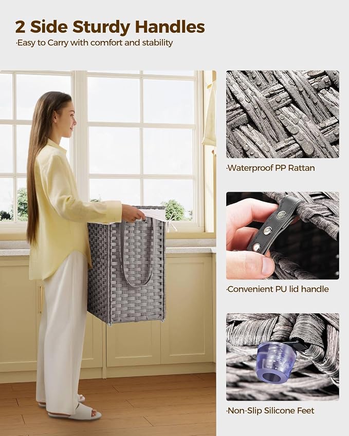 GREENSTELL Laundry Hamper with Wheels&Lid, 130L Large 3 Sections Clothes Hamper - Image 6