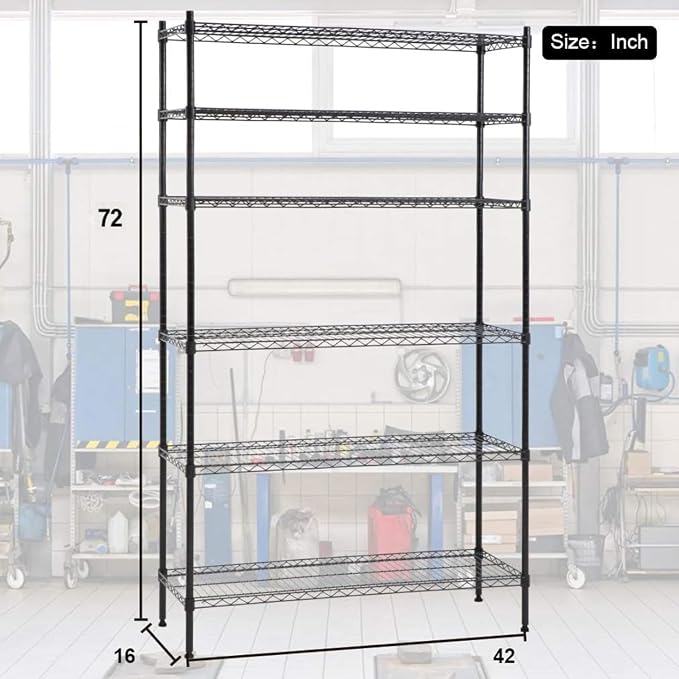 Meet perfect 6-Tier Wire Shelving Unit, 1500LBS Total Weight Capacity - Image 3