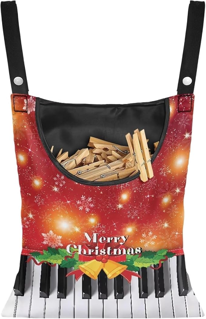 Christmas Piano Clothespin Bag Clip Large Capacity Storage Bag Machine Washable by Psesaysky