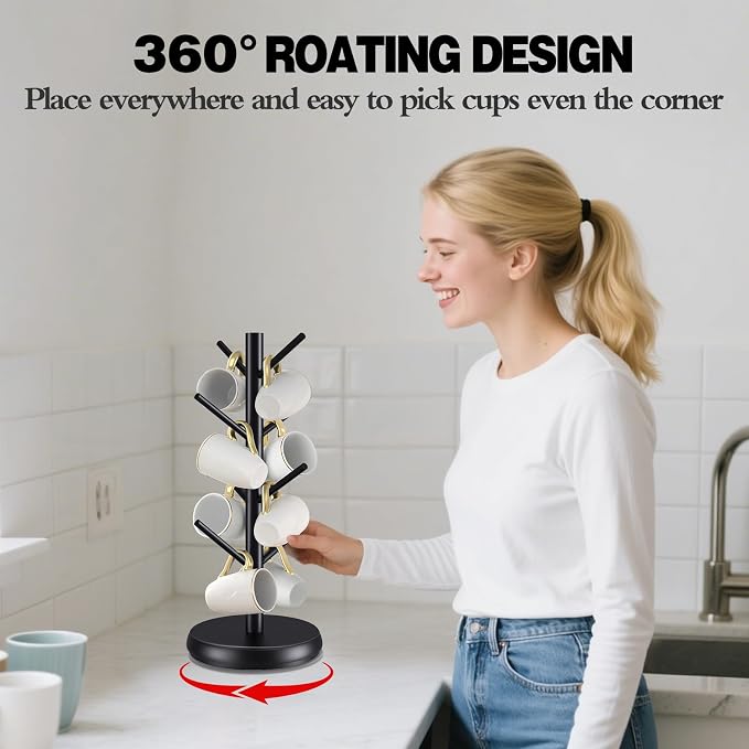 Mug Holder Tree, New Upgraded 360° Rotated 8 Hooks Coffee Cup Holder - Image 3