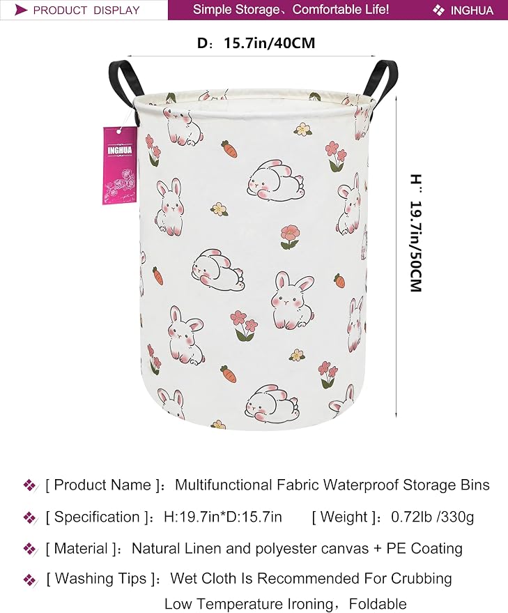 Laundry Hamper Large Canvas Fabric Lightweight Storage Basket/Toy - Image 2