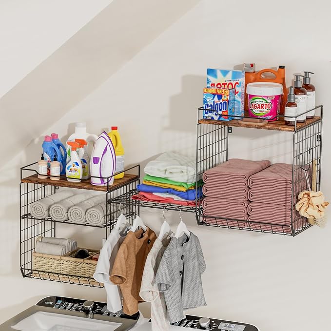 【2 PACK】3-Tier Wall Mounted Wire Baskets Work As-Laundry Room Shelves Over The - Image 4