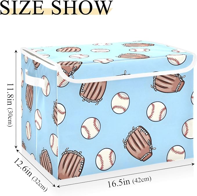 Storage Bin with Lid Baseball Gloves Pattern Storage Box Basket Large - Image 3