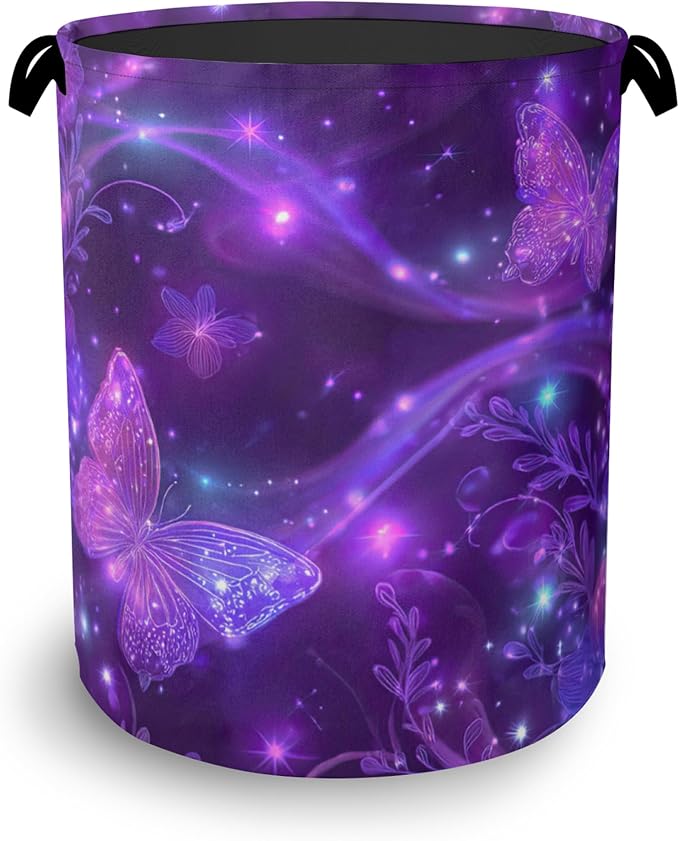 Purple Butterfly Laundry Hamper, Sparkling Dirty Clothes Laundry Basket by Unknown