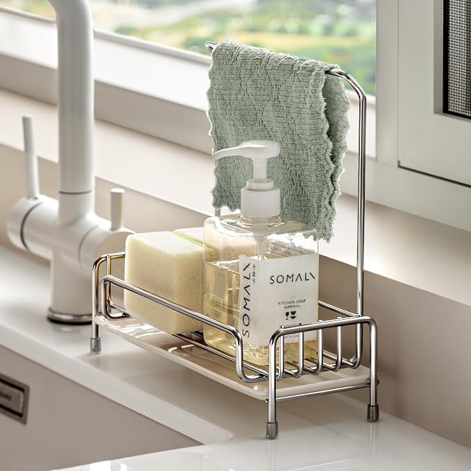 Silver Sponge Holder for Kitchen Sink, Sink Caddy Organizer - Image 5