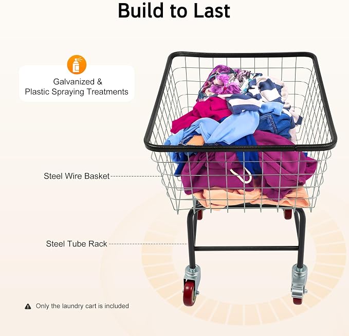 Wire Laundry Cart, 2 Bushel Wire Laundry Basket - Image 2