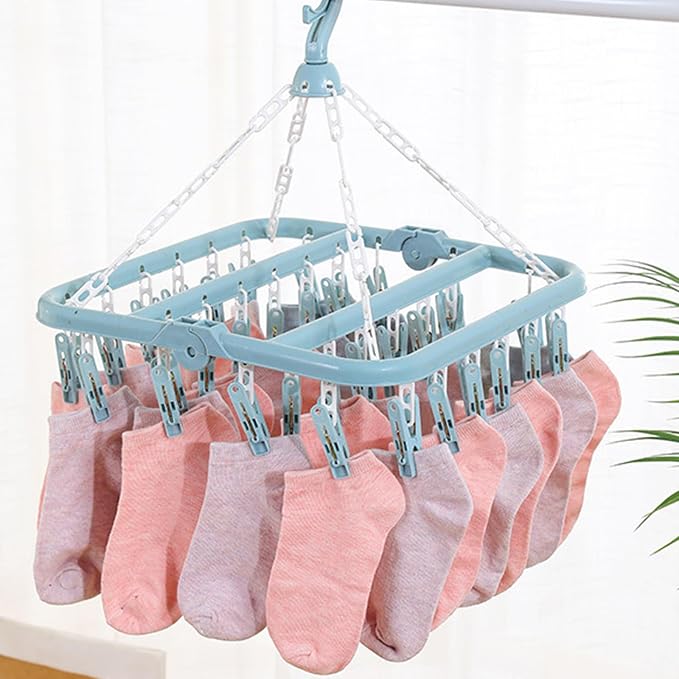 High-Capacity 32 Hook Garment Rack | Compact Foldable Design | Windproof - Image 9