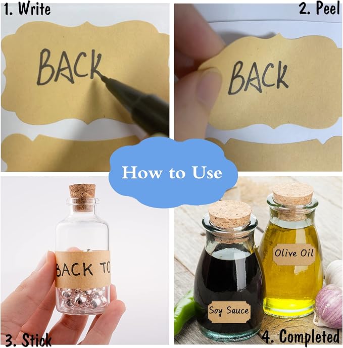 Kraft Label Stickers, Removable Gift Tag Stickers Self-Adhesive Handmade Jar - Image 4
