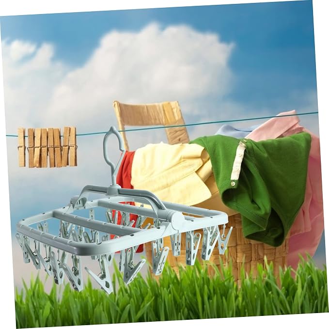 Children's Laundry Clips Rack Plastic Hangers 32 Clips Socks Underwear Drying - Image 5