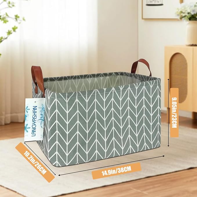 LANGYASHAN Rectangular Storage Bin Collapse Canvas Fabric Cartoon Storage Basket - Image 2