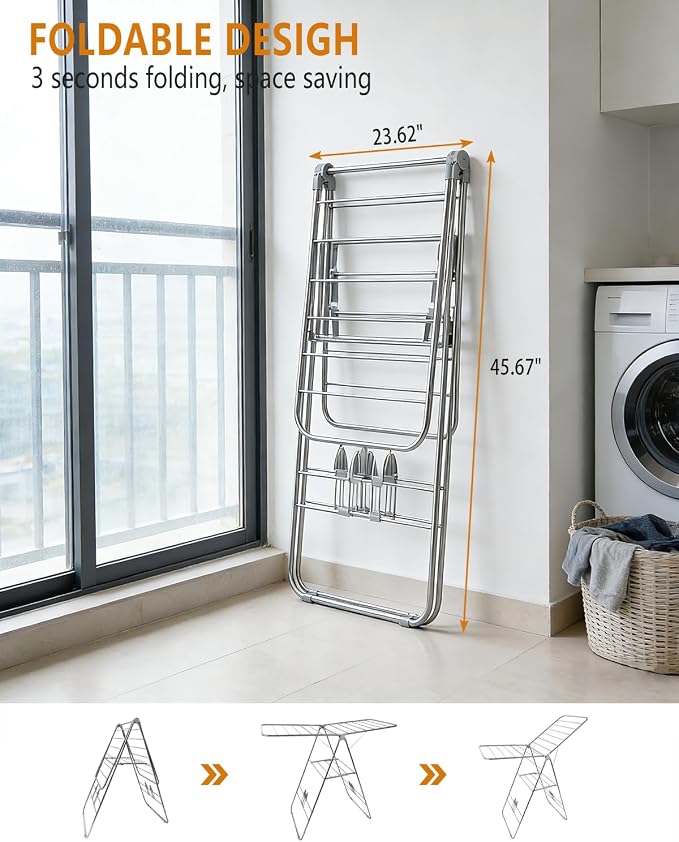 Clothes Drying Rack Foldable -Height Adjustable Laundry Drying Rack Large Space - Image 3