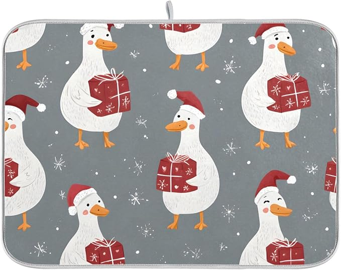 White Geese Wearing Hat Dish Drying Mat Super Absorbent Drying Mat 16x18 inch by susiyo