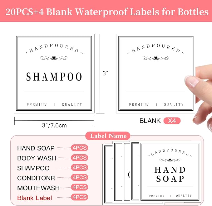 24PCS Bathroom Labels for Soap Dispenser, Bottle Labels for Hand Soap Mouthwash - Image 2
