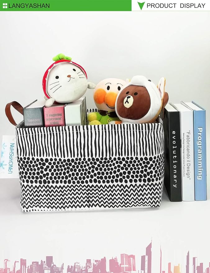 LANGYASHAN Rectangular Storage Bin Collapse Canvas Fabric Cartoon Storage Basket - Image 7