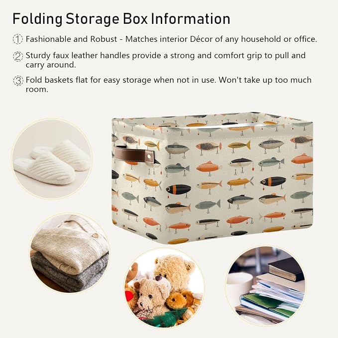 Pfrewn Storage Basket Bins Foldable Fish Fishing Rod Baits Laundry Hamper Box - Image 6